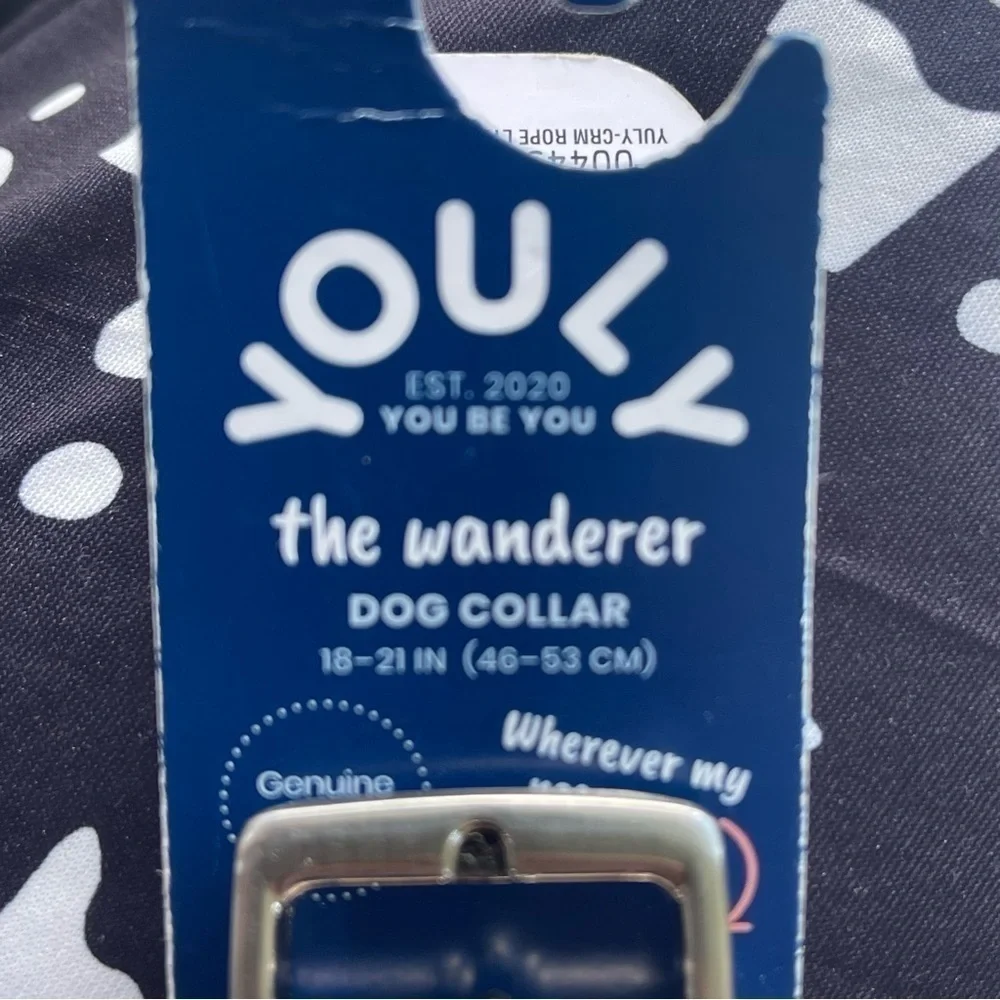 NWT Youly Vegan Leather & Rope Dog Collar Size Large 18-21” Ivory & Mult…